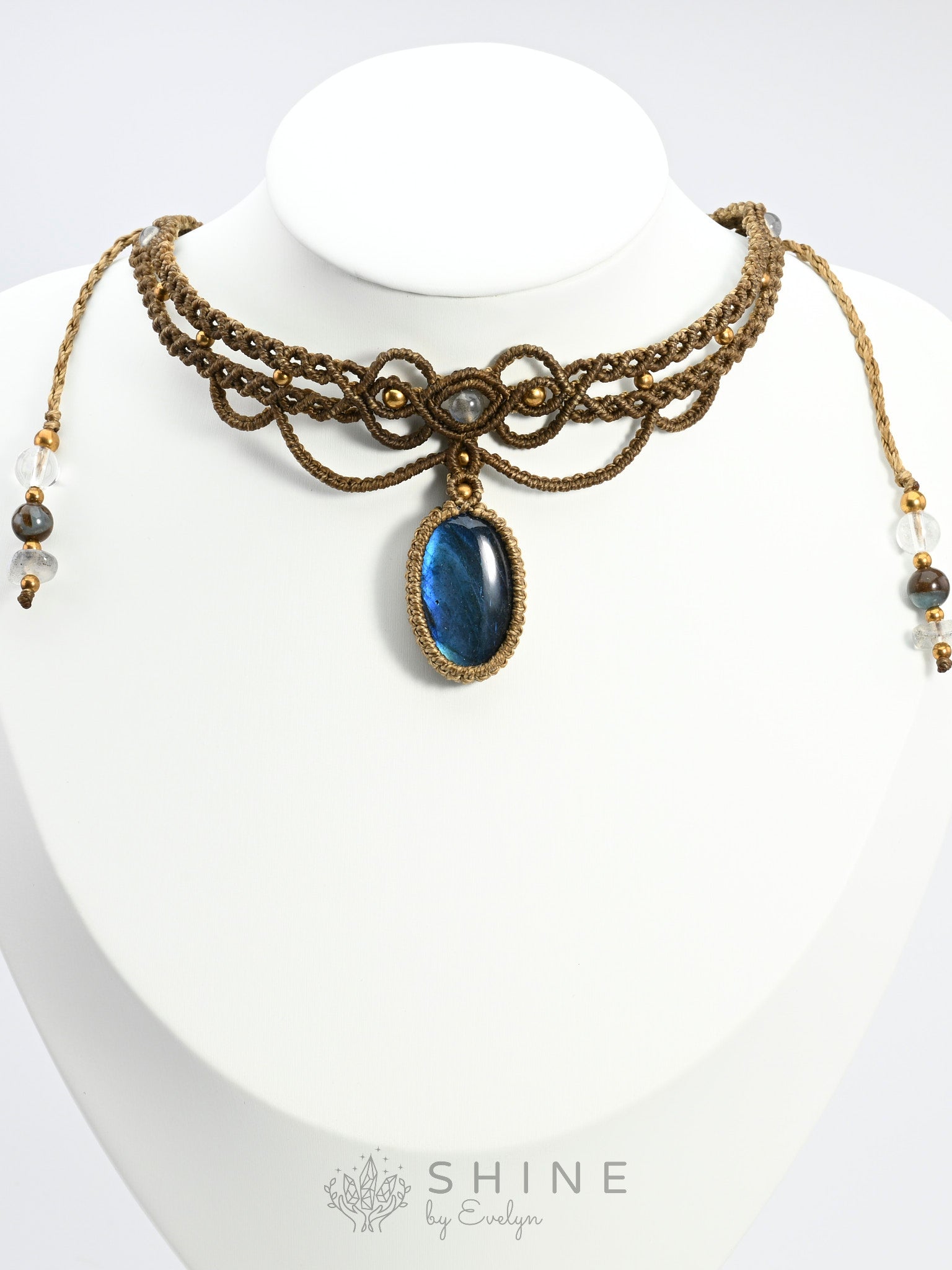 Labradorite Macrame Choker Necklace - Shine by Evelyn - C1539