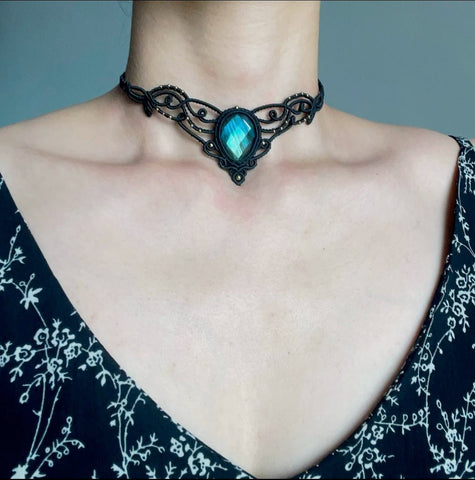 Labradorite Macrame Choker Necklace - Shine by Evelyn - C1536