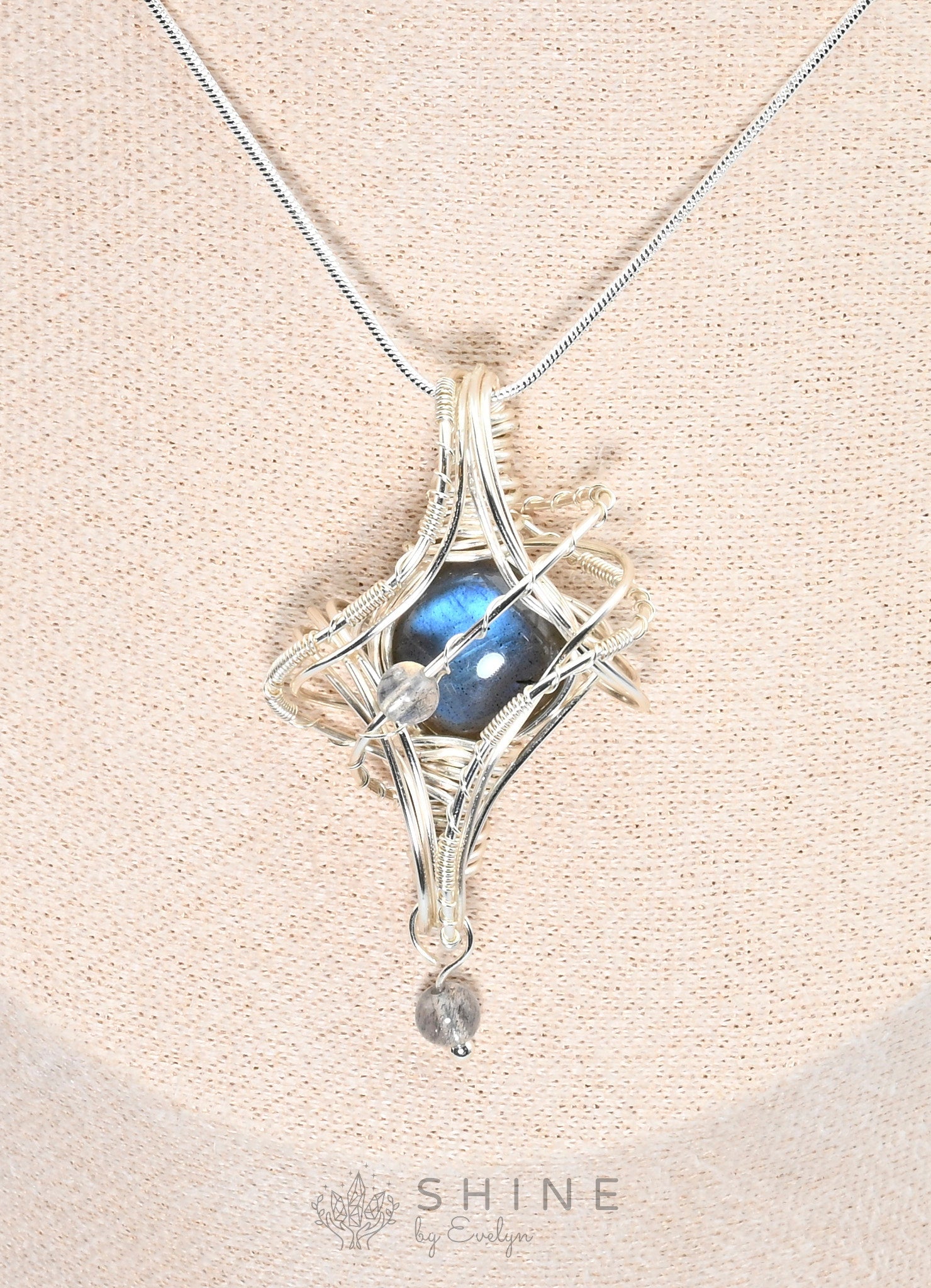 Labradorite Pendant Wrapped In Starburst Pattern - Shine by Evelyn - C1767