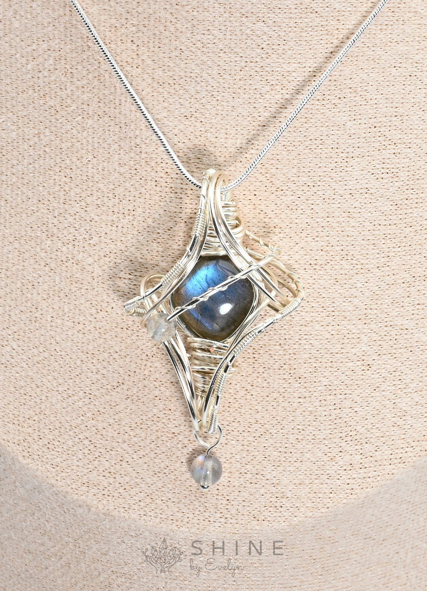 Labradorite Pendant Wrapped In Starburst Pattern - Shine by Evelyn - C1765