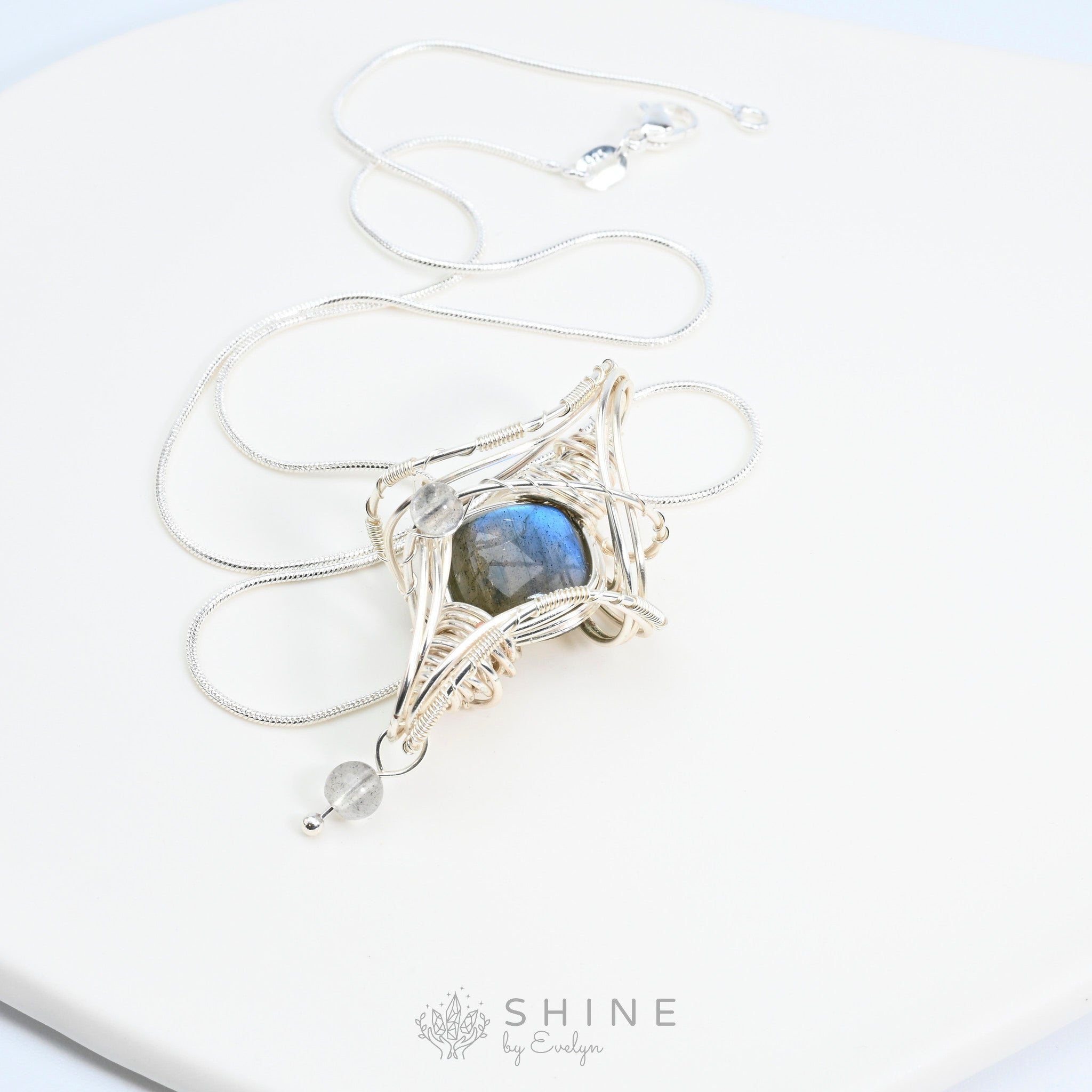 Labradorite Pendant Wrapped In Starburst Pattern - Shine by Evelyn - C1765