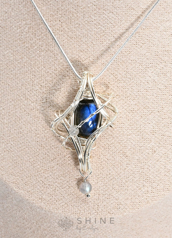 Labradorite Pendant Wrapped In Starburst Pattern - Shine by Evelyn - C1762