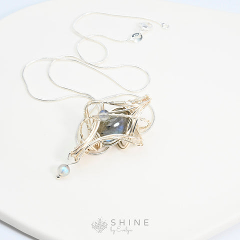 Labradorite Pendant Wrapped In Starburst Pattern - Shine by Evelyn - C1763