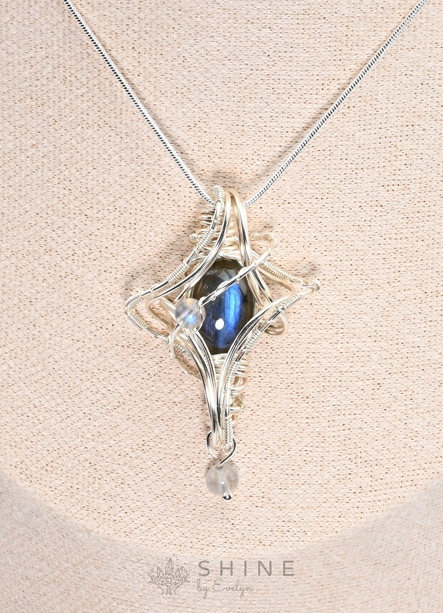 Labradorite Pendant Wrapped In Starburst Pattern - Shine by Evelyn - C1768