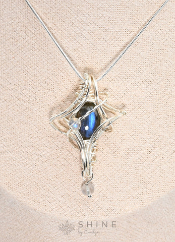 Labradorite Pendant Wrapped In Starburst Pattern - Shine by Evelyn - C1768