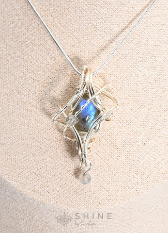 Labradorite Pendant Wrapped In Starburst Pattern - Shine by Evelyn - C1763