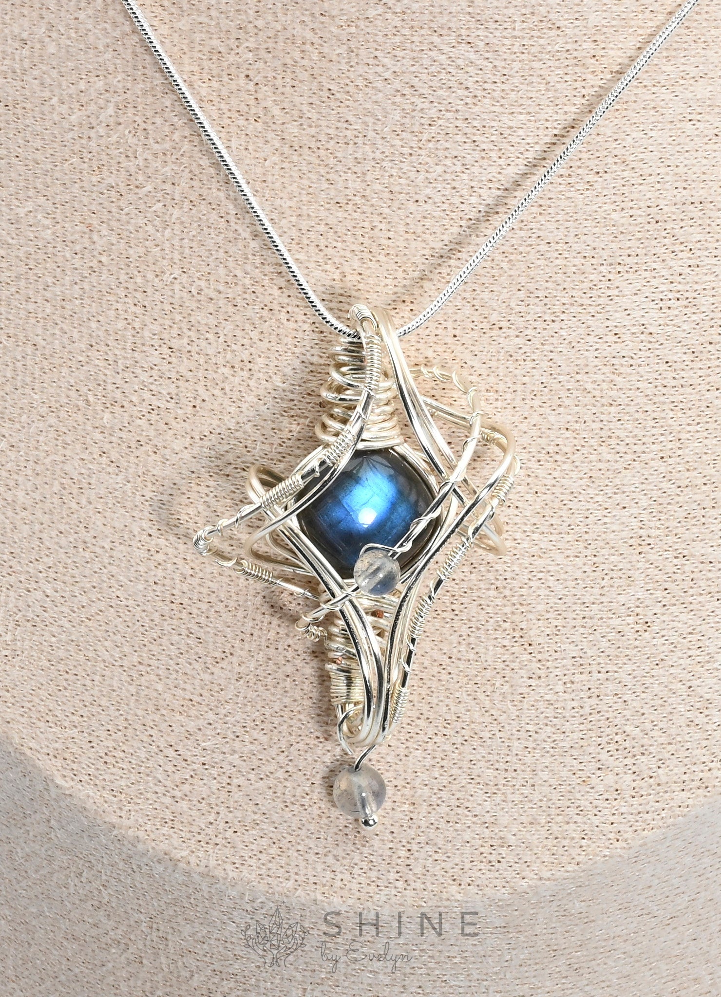 Labradorite Pendant Wrapped In Starburst Pattern - Shine by Evelyn - C1761