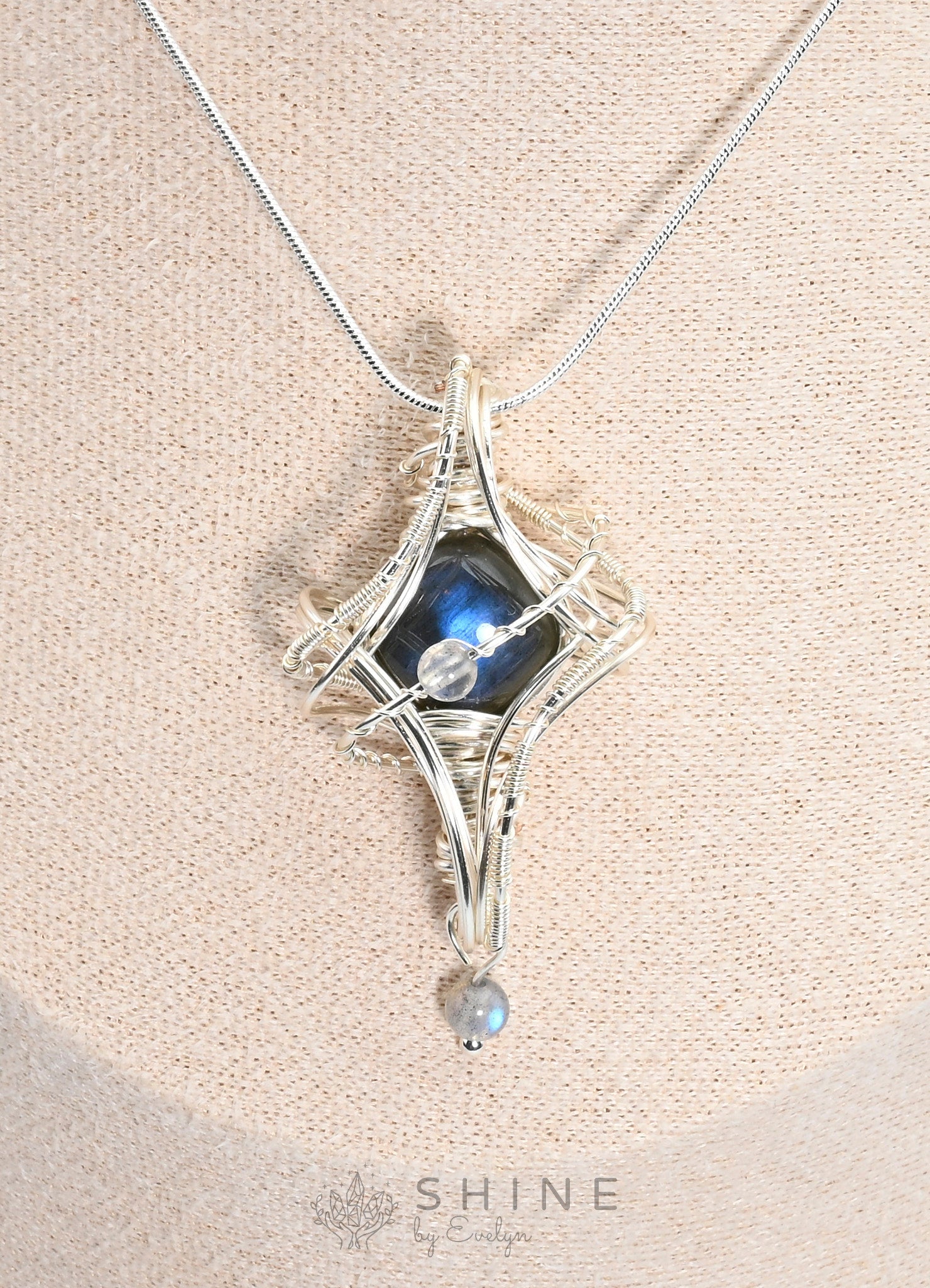 Labradorite Pendant Wrapped In Starburst Pattern - Shine by Evelyn - C1766