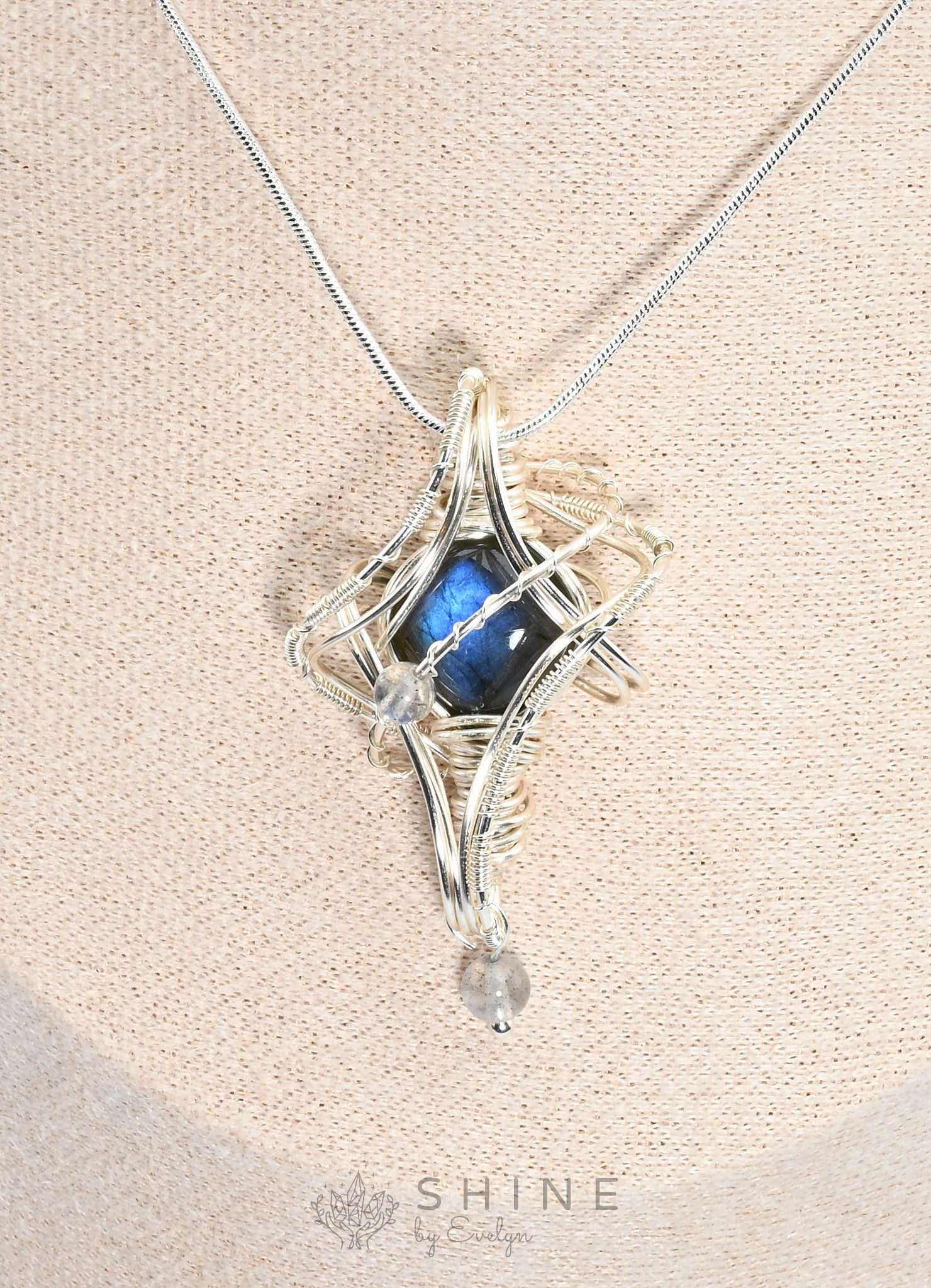 Labradorite Pendant Wrapped In Starburst Pattern - Shine by Evelyn - C1760