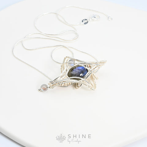 Labradorite Pendant Wrapped In Starburst Pattern - Shine by Evelyn - C1757