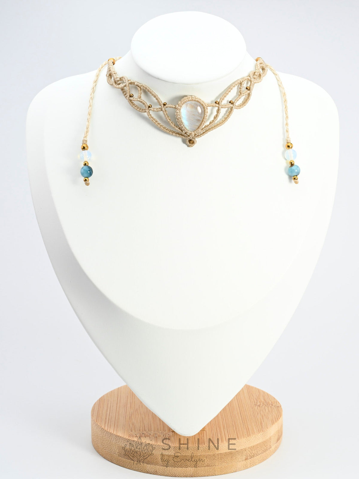 Moonstone Macrame Choker Necklace - Shine by Evelyn - C1554