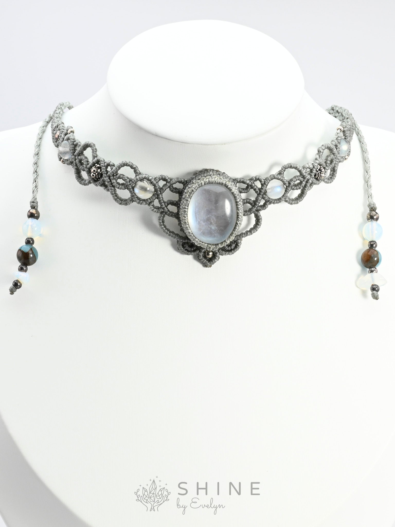 Moonstone Macrame Choker Necklace - Shine by Evelyn - C1552