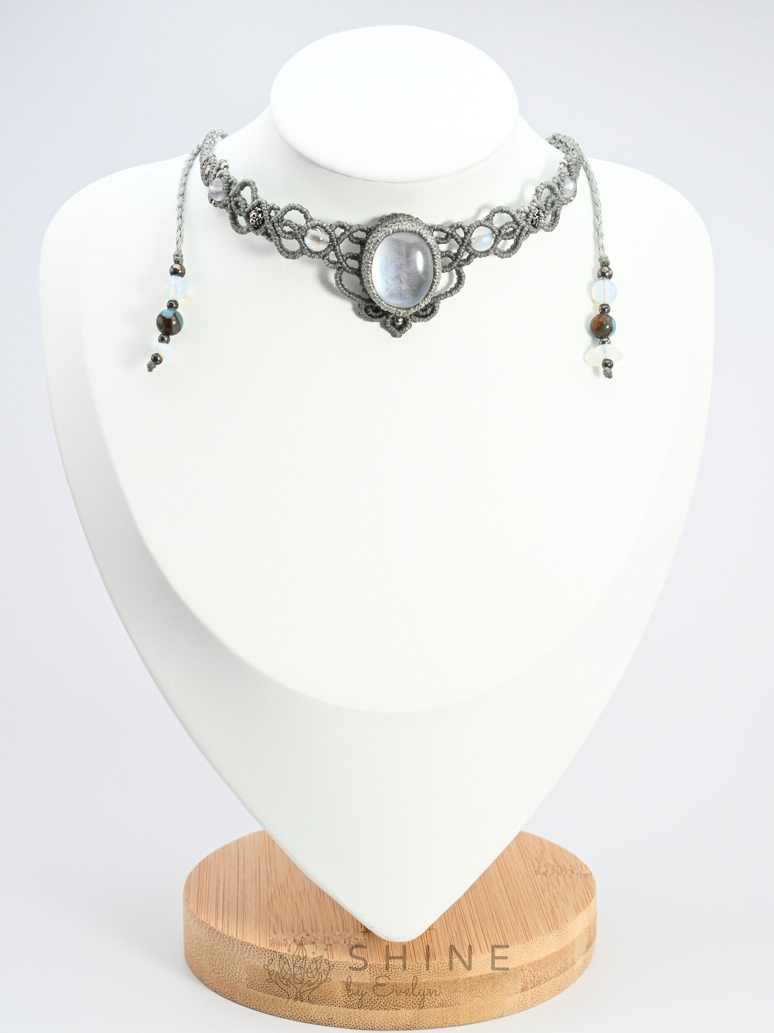 Moonstone Macrame Choker Necklace - Shine by Evelyn - C1552