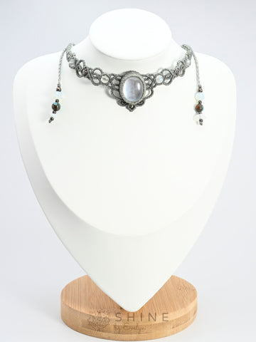 Moonstone Macrame Choker Necklace - Shine by Evelyn - C1552