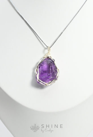 Raw Amethyst Crystal Pendant Necklace - Shine by Evelyn - C1008