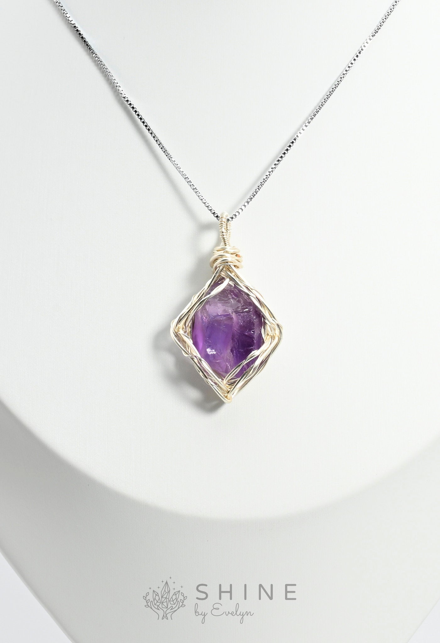 Raw Amethyst Crystal Pendant Necklace - Shine by Evelyn - C1006