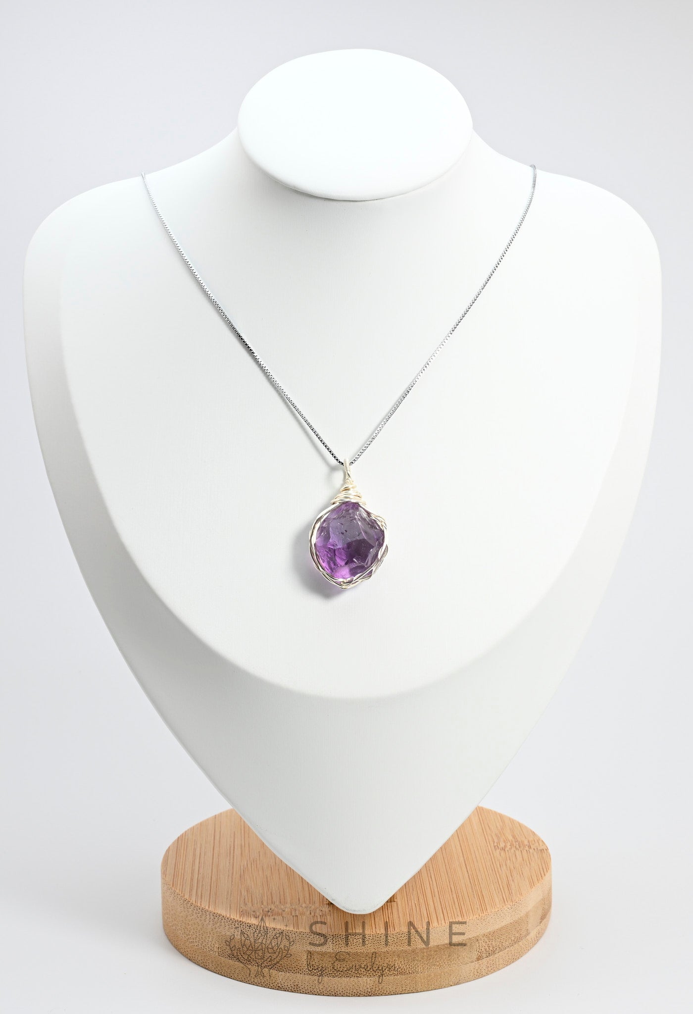 Raw Amethyst Crystal Pendant Necklace - Shine by Evelyn - C0998