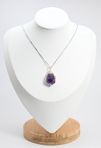 Raw Amethyst Crystal Pendant Necklace - Shine by Evelyn - C0994