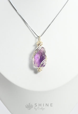 Raw Amethyst Crystal Pendant Necklace - Shine by Evelyn - C0996