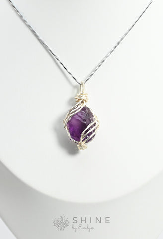 Raw Amethyst Crystal Pendant Necklace - Shine by Evelyn - C1011