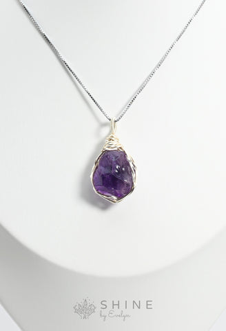 Raw Amethyst Crystal Pendant Necklace - Shine by Evelyn - C0994