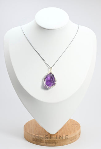 Raw Amethyst Crystal Pendant Necklace - Shine by Evelyn - C1008