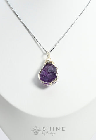 Raw Amethyst Crystal Pendant Necklace - Shine by Evelyn - C0993