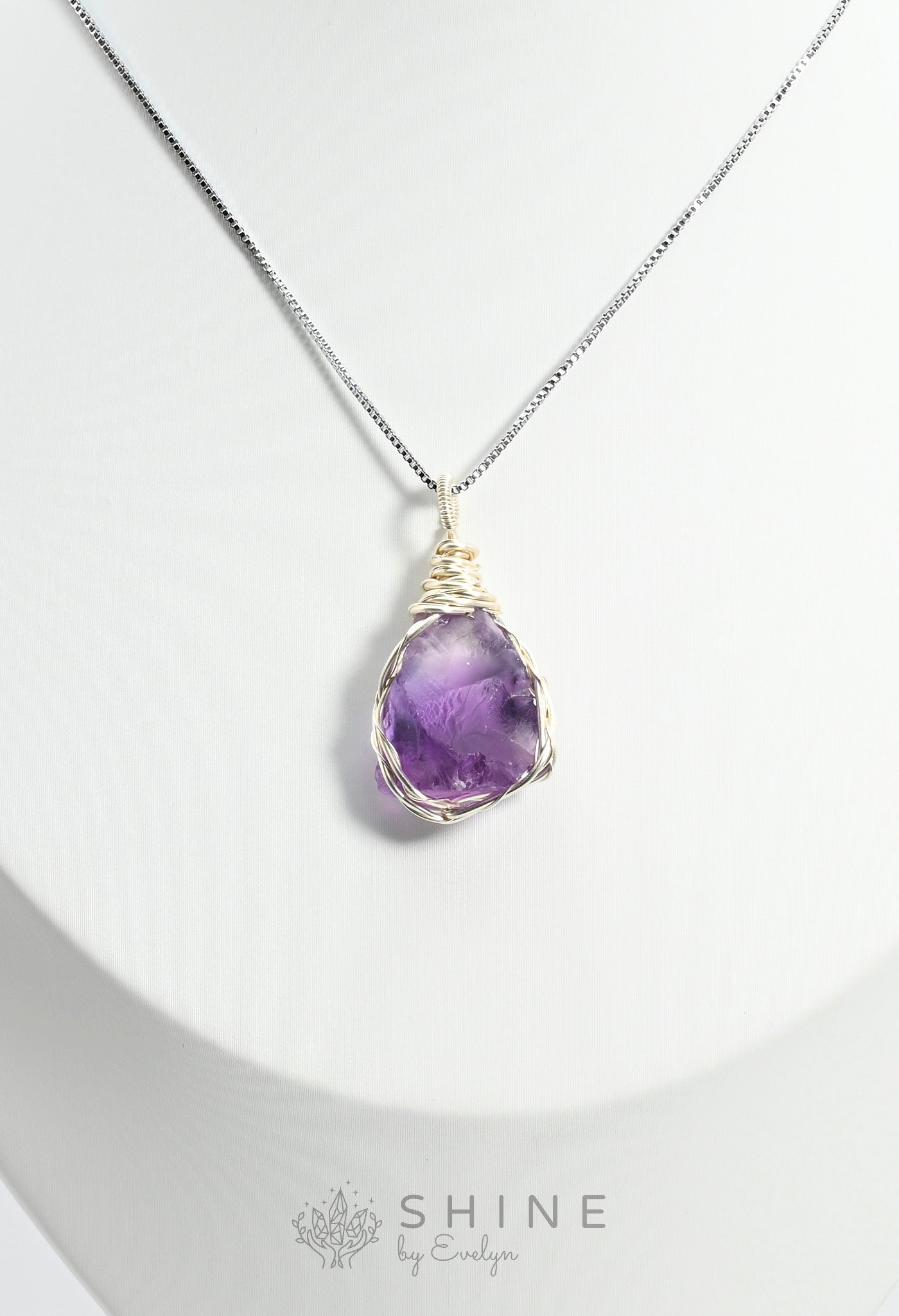 Raw Amethyst Crystal Pendant Necklace - Shine by Evelyn - C1000