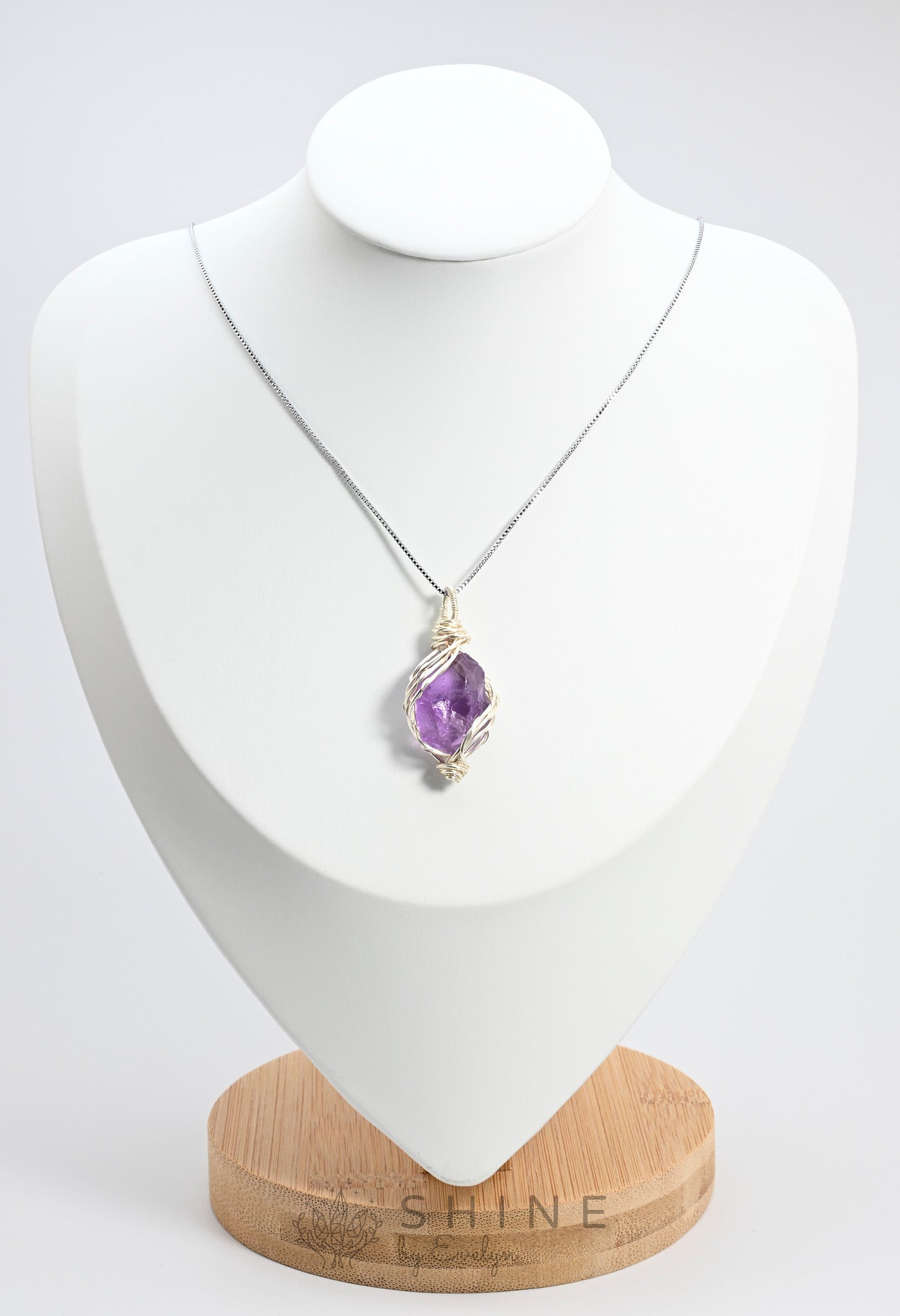 Raw Amethyst Crystal Pendant Necklace - Shine by Evelyn - C0997