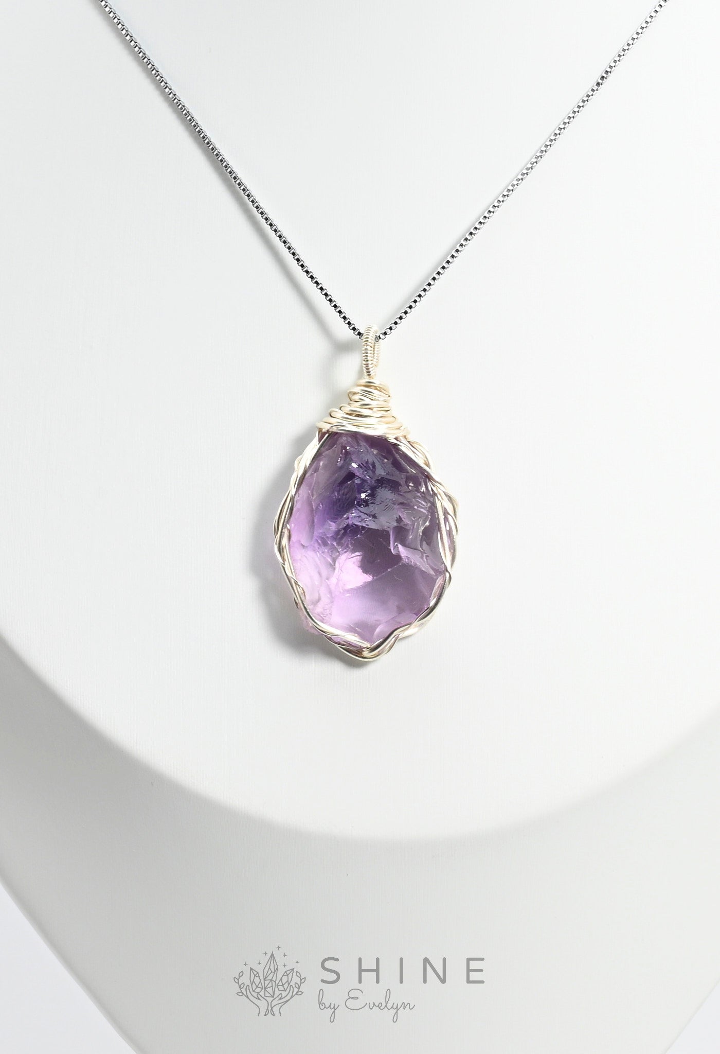 Raw Amethyst Crystal Pendant Necklace - Shine by Evelyn - C1001