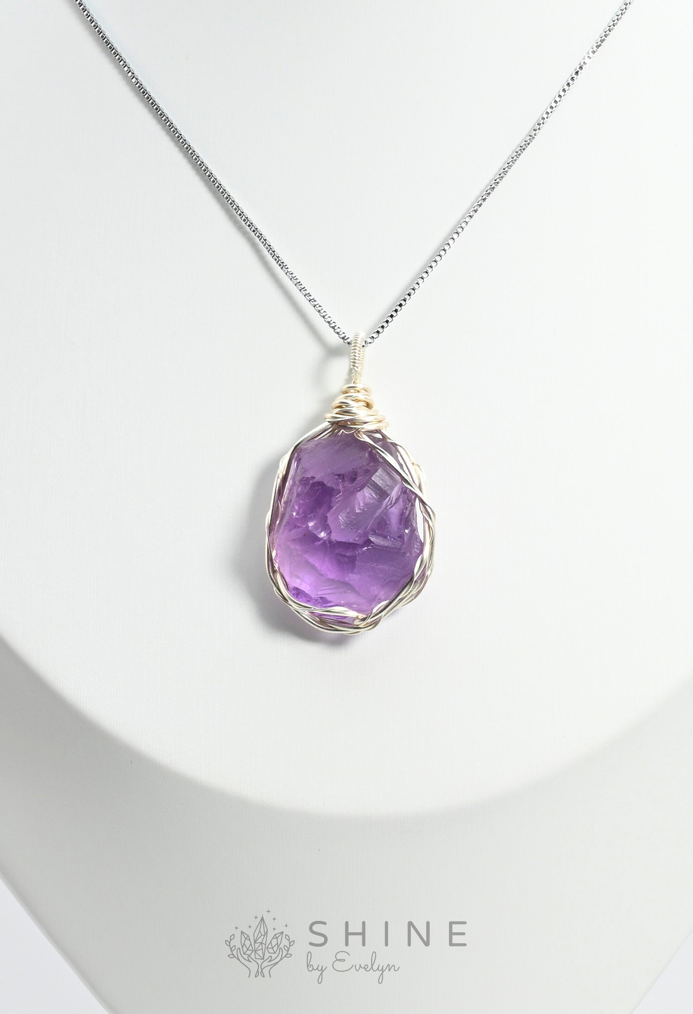 Raw Amethyst Crystal Pendant Necklace - Shine by Evelyn - C1004