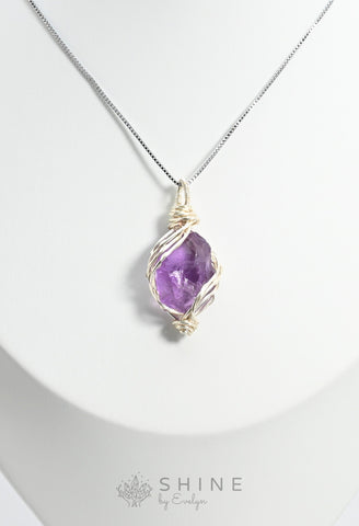 Raw Amethyst Crystal Pendant Necklace - Shine by Evelyn - C0997