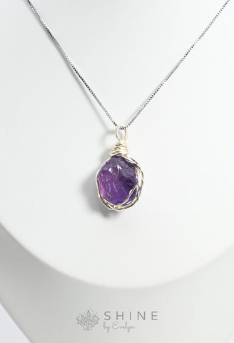 Raw Amethyst Crystal Pendant Necklace - Shine by Evelyn - C1012