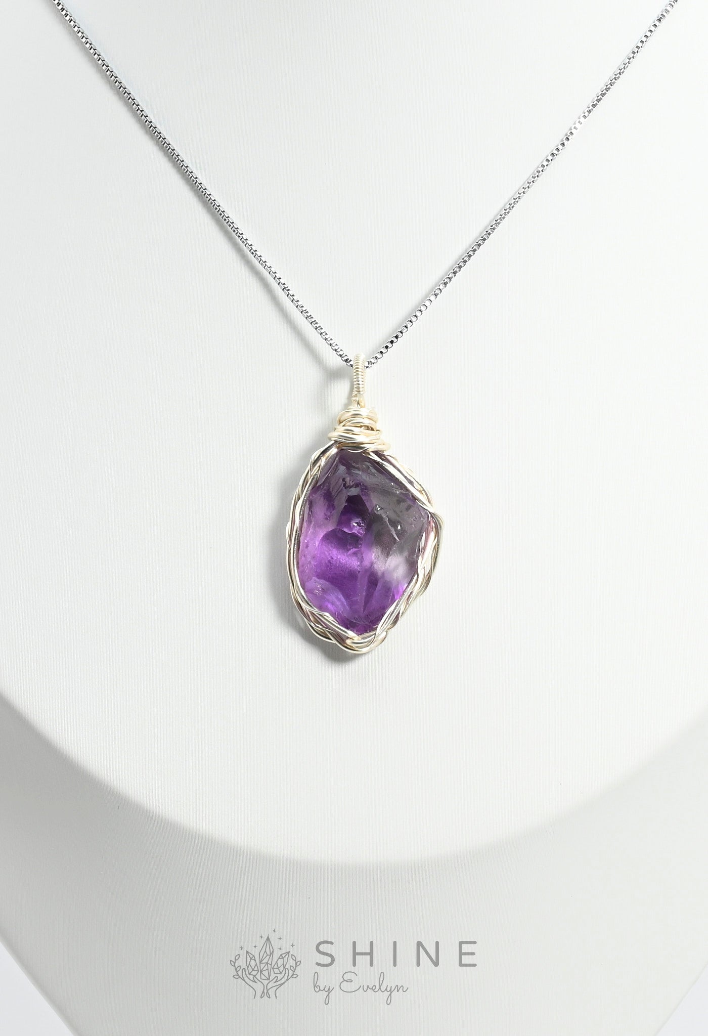 Raw Amethyst Crystal Pendant Necklace - Shine by Evelyn - C1013