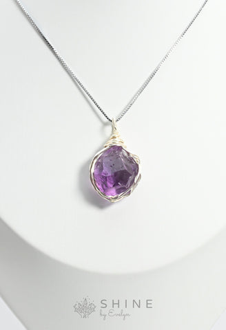 Raw Amethyst Crystal Pendant Necklace - Shine by Evelyn - C0998