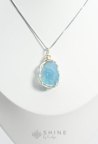 Raw Aquamarine Crystal Pendant Necklace - Shine by Evelyn - C0976