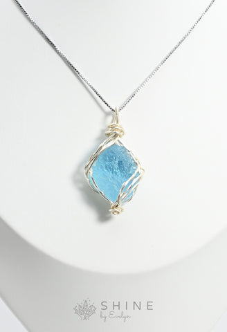 Raw Aquamarine Crystal Pendant Necklace - Shine by Evelyn - C0983