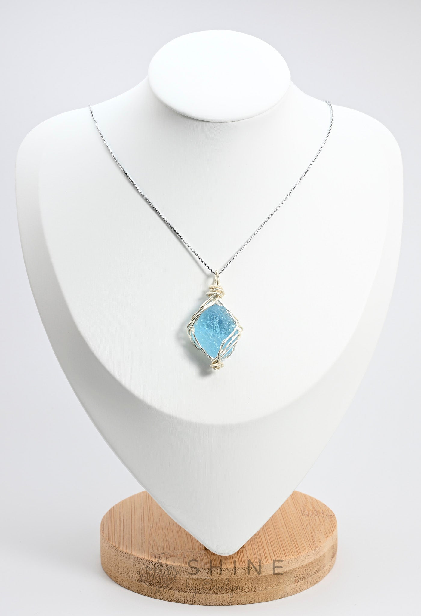 Raw Aquamarine Crystal Pendant Necklace - Shine by Evelyn - C0983