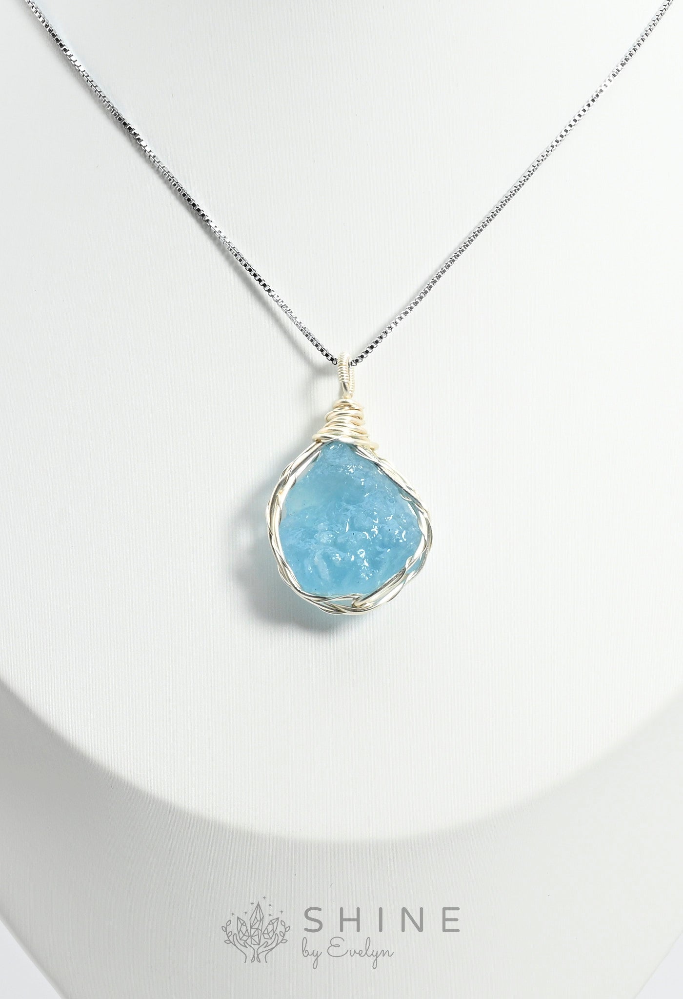 Raw Aquamarine Crystal Pendant Necklace - Shine by Evelyn - C0974