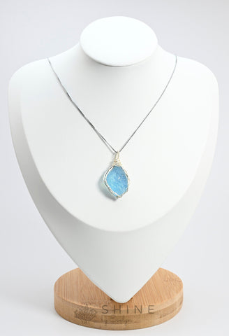 Raw Aquamarine Crystal Pendant Necklace - Shine by Evelyn - C0985