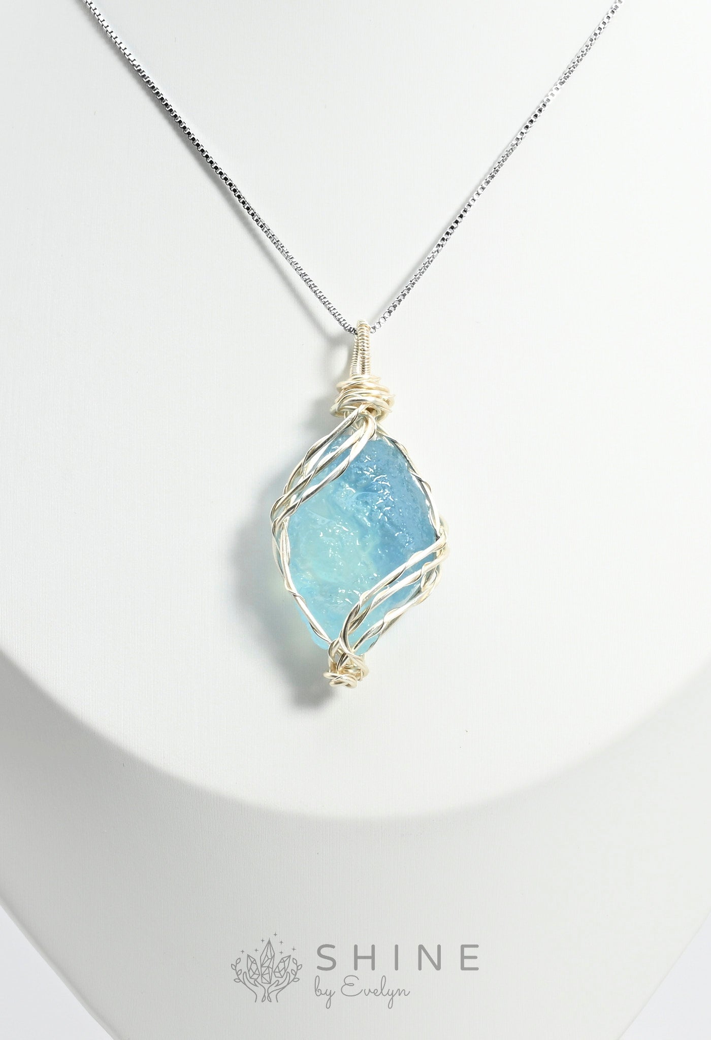 Raw Aquamarine Crystal Pendant Necklace - Shine by Evelyn - C0979