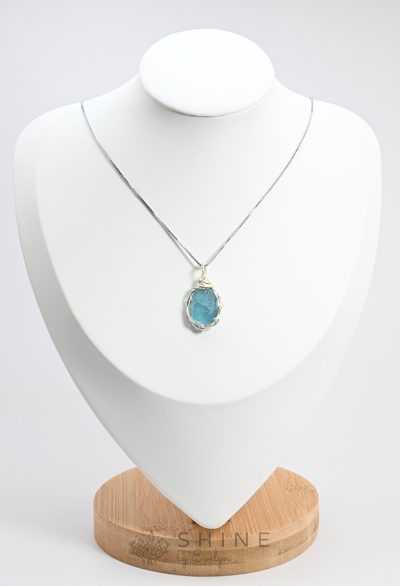 Raw Aquamarine Crystal Pendant Necklace - Shine by Evelyn - C0975