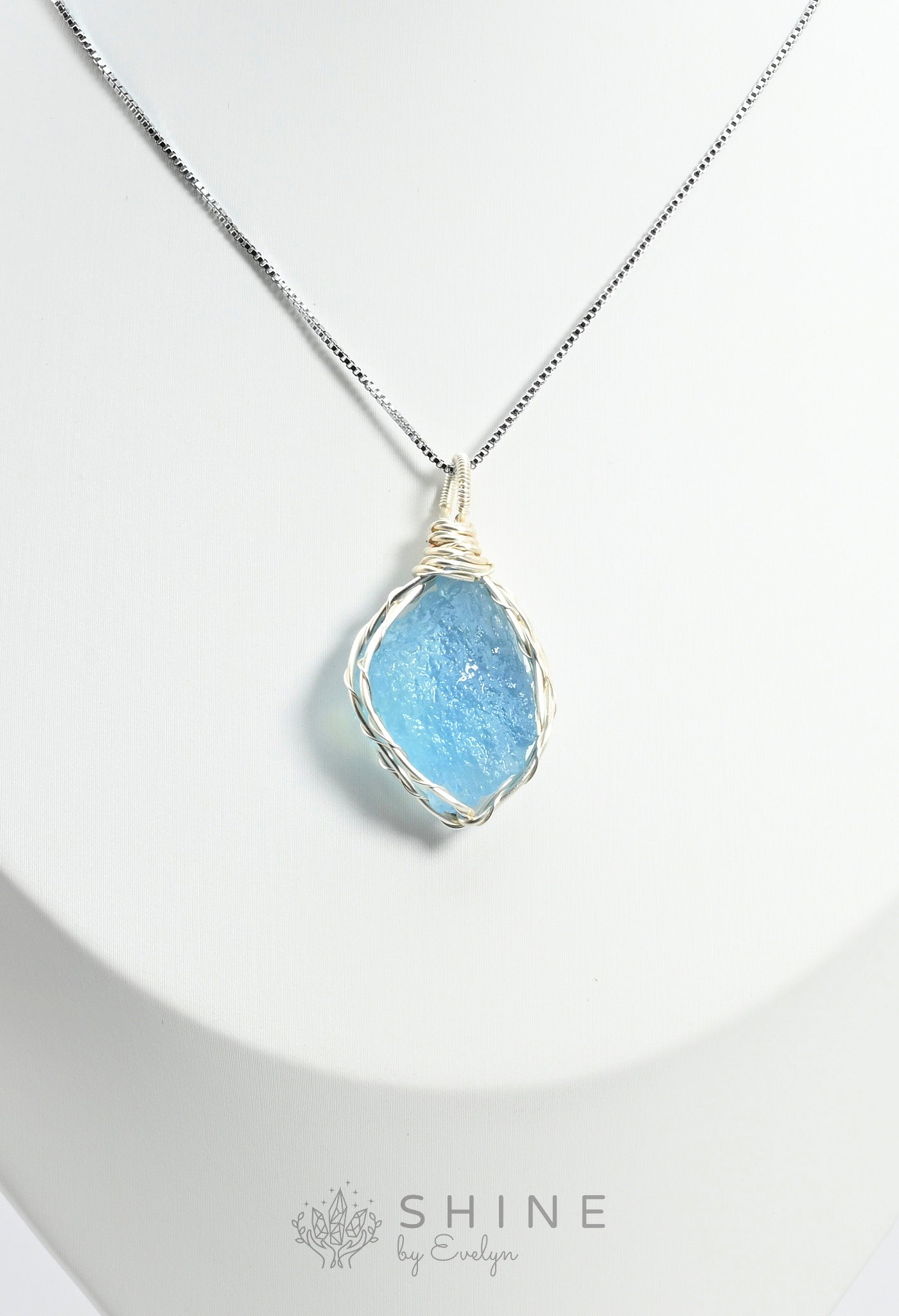 Raw Aquamarine Crystal Pendant Necklace - Shine by Evelyn - C0985