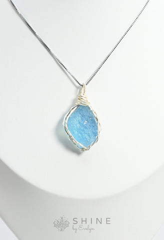 Raw Aquamarine Crystal Pendant Necklace - Shine by Evelyn - C0985