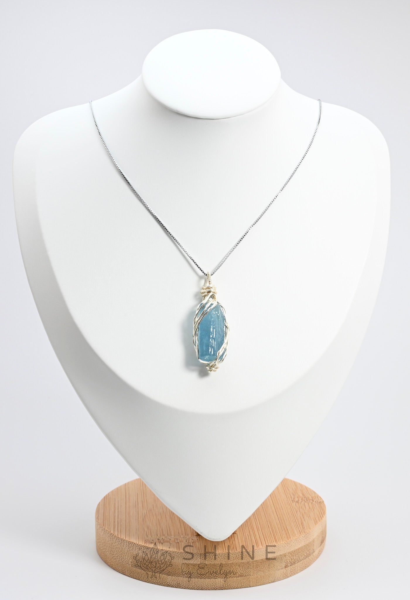 Raw Aquamarine Crystal Pendant Necklace - Shine by Evelyn - C0978