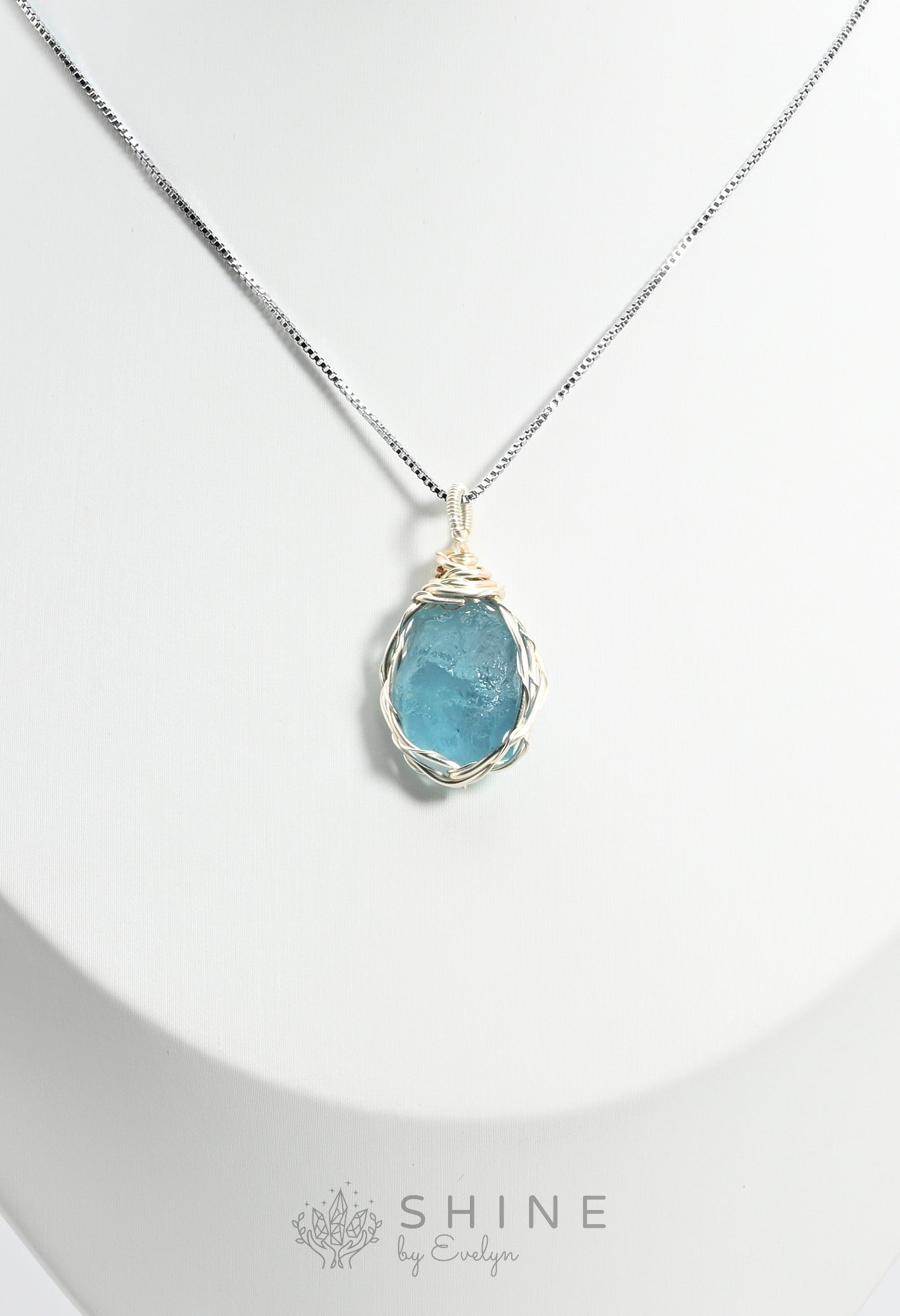 Raw Aquamarine Crystal Pendant Necklace - Shine by Evelyn - C0975