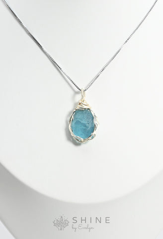 Raw Aquamarine Crystal Pendant Necklace - Shine by Evelyn - C0975