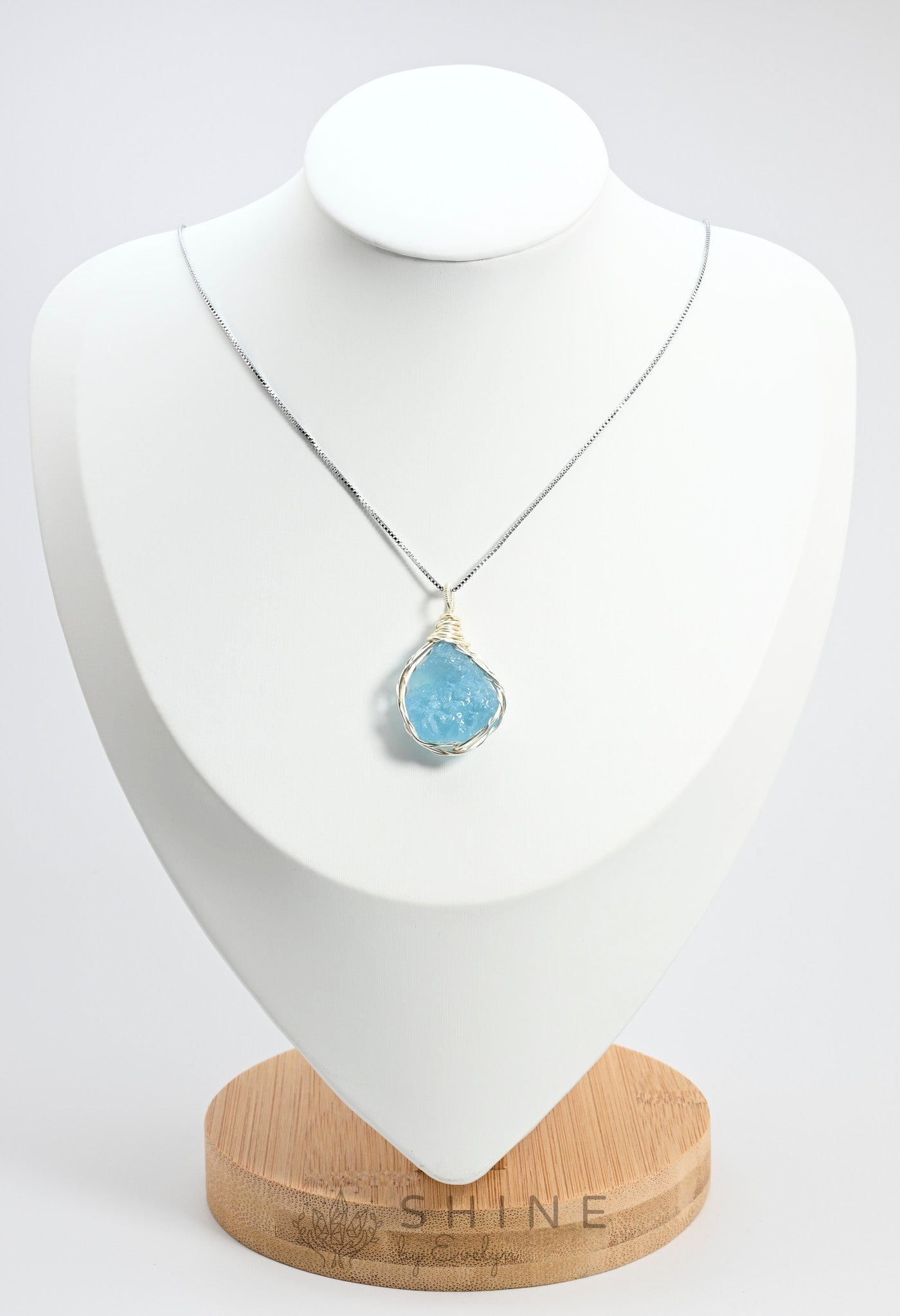 Raw Aquamarine Crystal Pendant Necklace - Shine by Evelyn - C0974