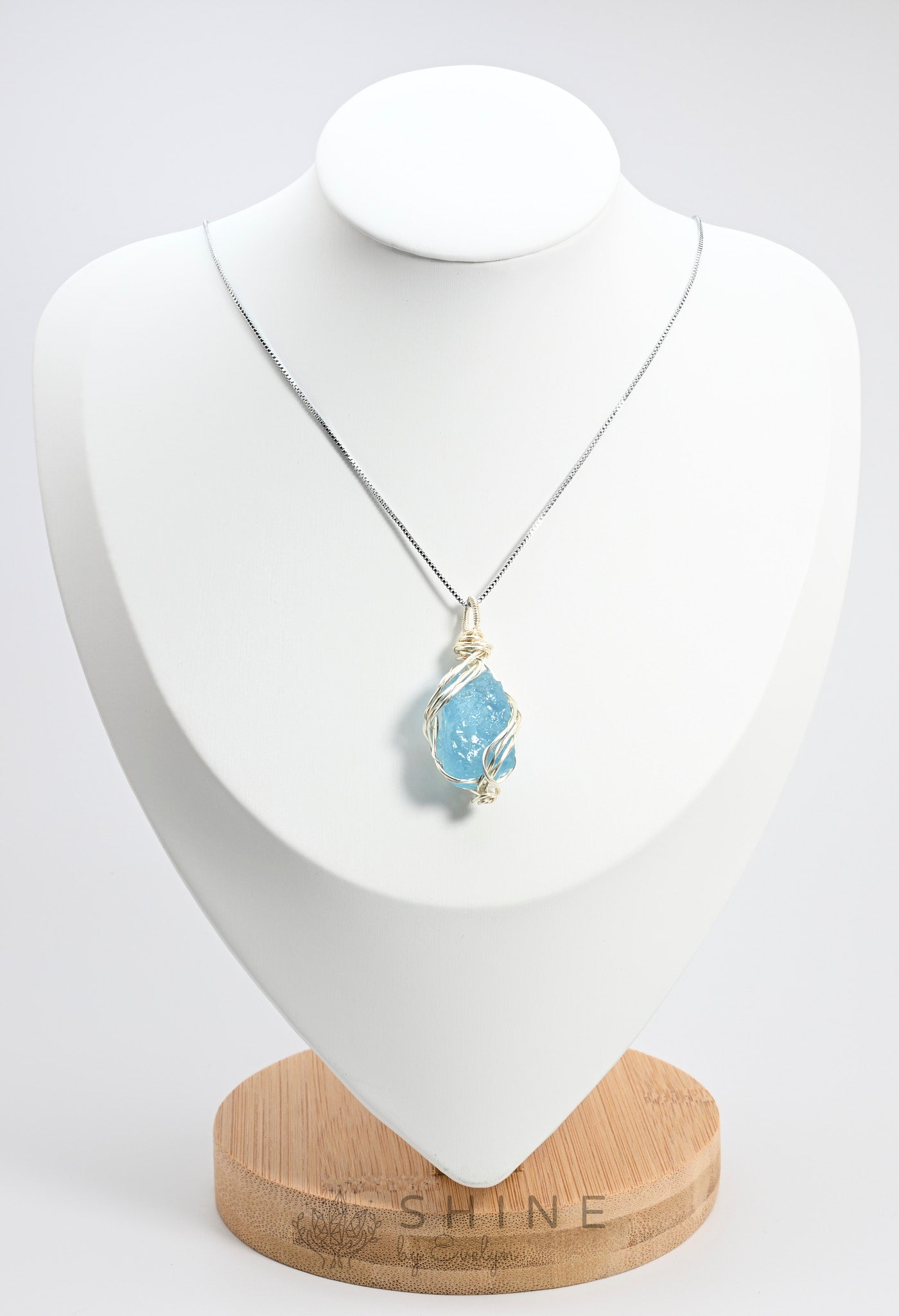 Raw Aquamarine Crystal Pendant Necklace - Shine by Evelyn - C0977