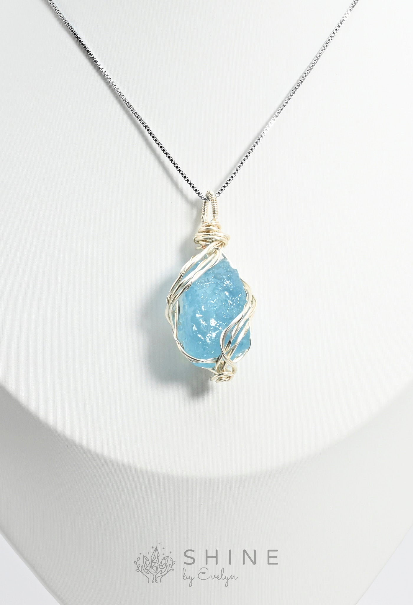 Raw Aquamarine Crystal Pendant Necklace - Shine by Evelyn - C0977